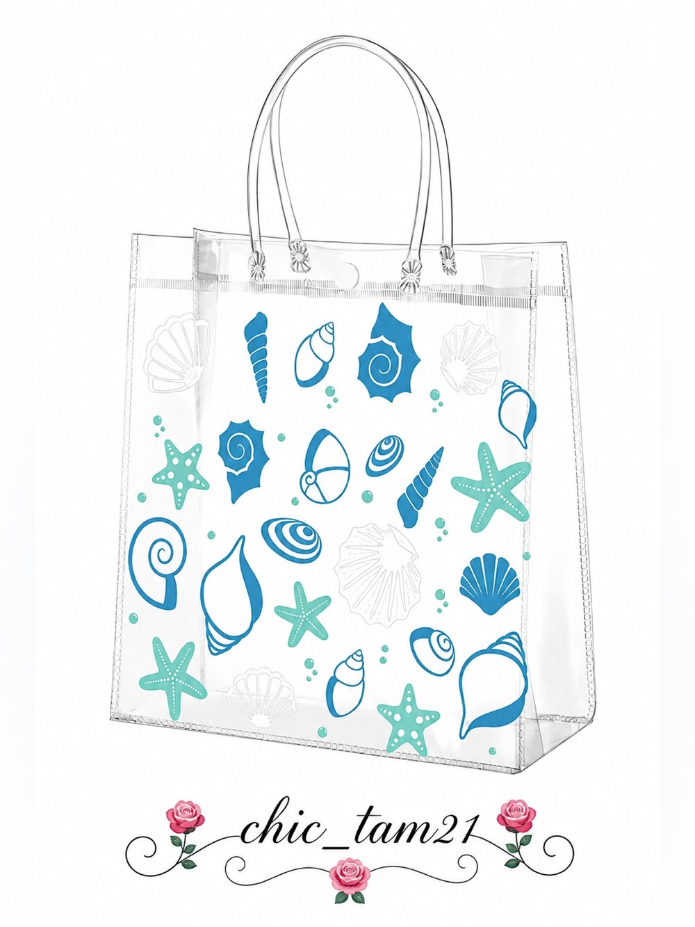 Clear Beach Reusable Tote Bag in Teal and Blue